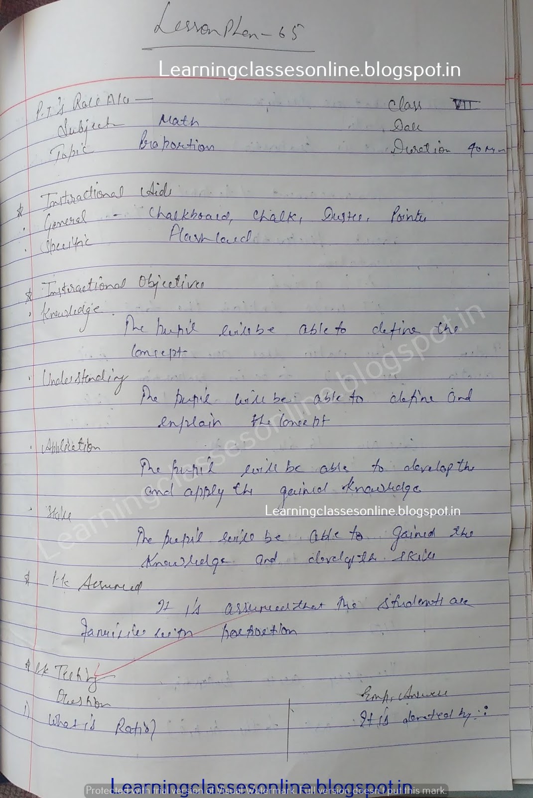 Maths Teaching Lesson Plan on Proportion - Mathematics New B.Ed Lesson Plans File Free download Online PDF Maths Teaching Lesson Plan on Proportion