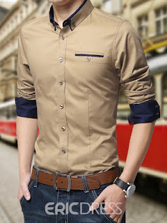  Ericdress Color Block Anti Wrinkle Long Sleeve Men's Shirt