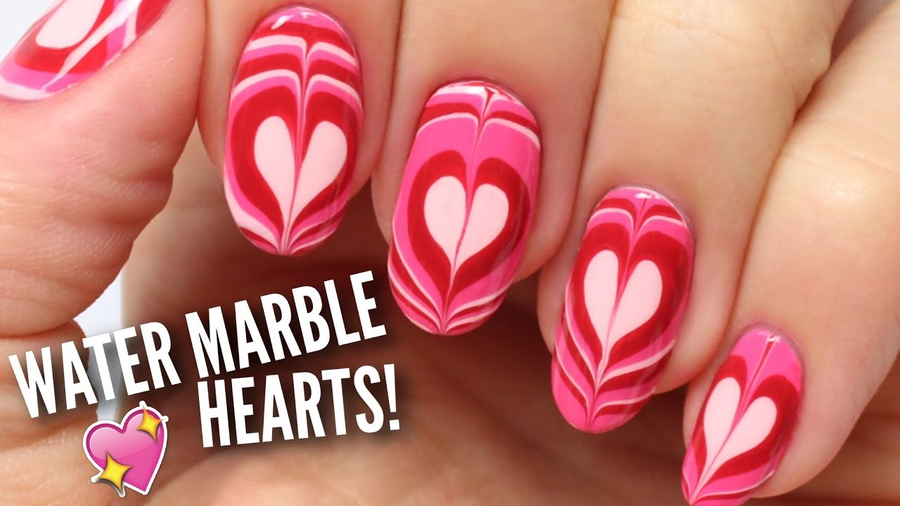 Cute Valentine's Day Water Marble Nail Art You Must Try!