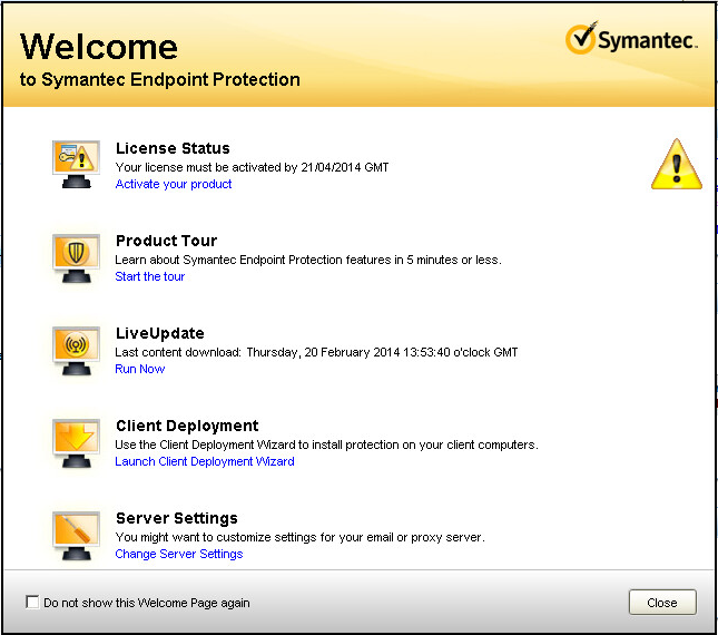 symantec antivirus som anger serverinstallation