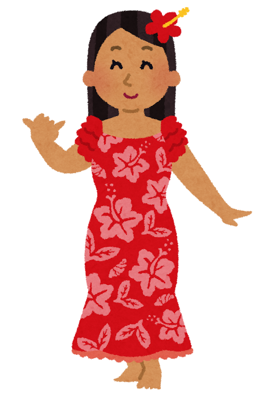 無料イラスト かわいいフリー素材集 ムームーを着たハワイの女性のイラスト