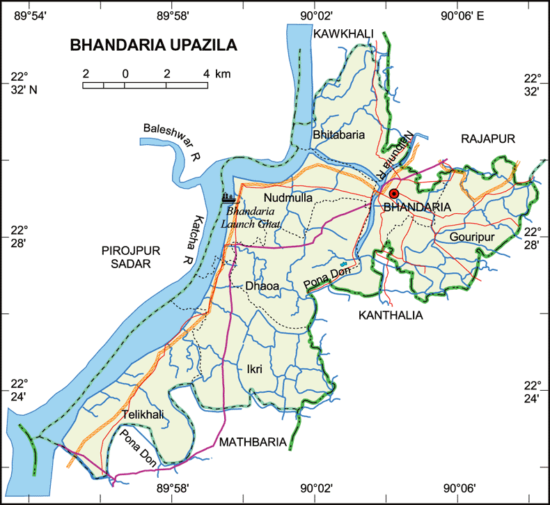 Bhandaria Upazila Map Pirojpur District Bangladesh