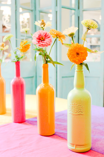 painted bottles as centerpieces