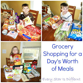 Grocery shopping with kids for a day's worth of meals