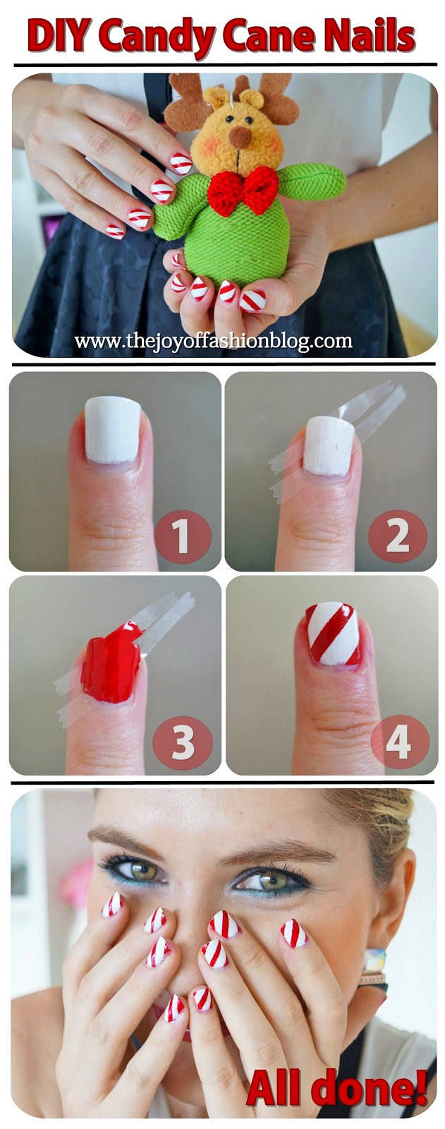 Cute candy cane nails tutorial for Christmas