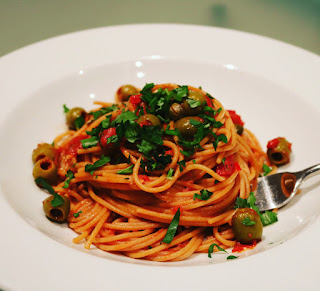 Spaghetti with Green Olive Puttanesca