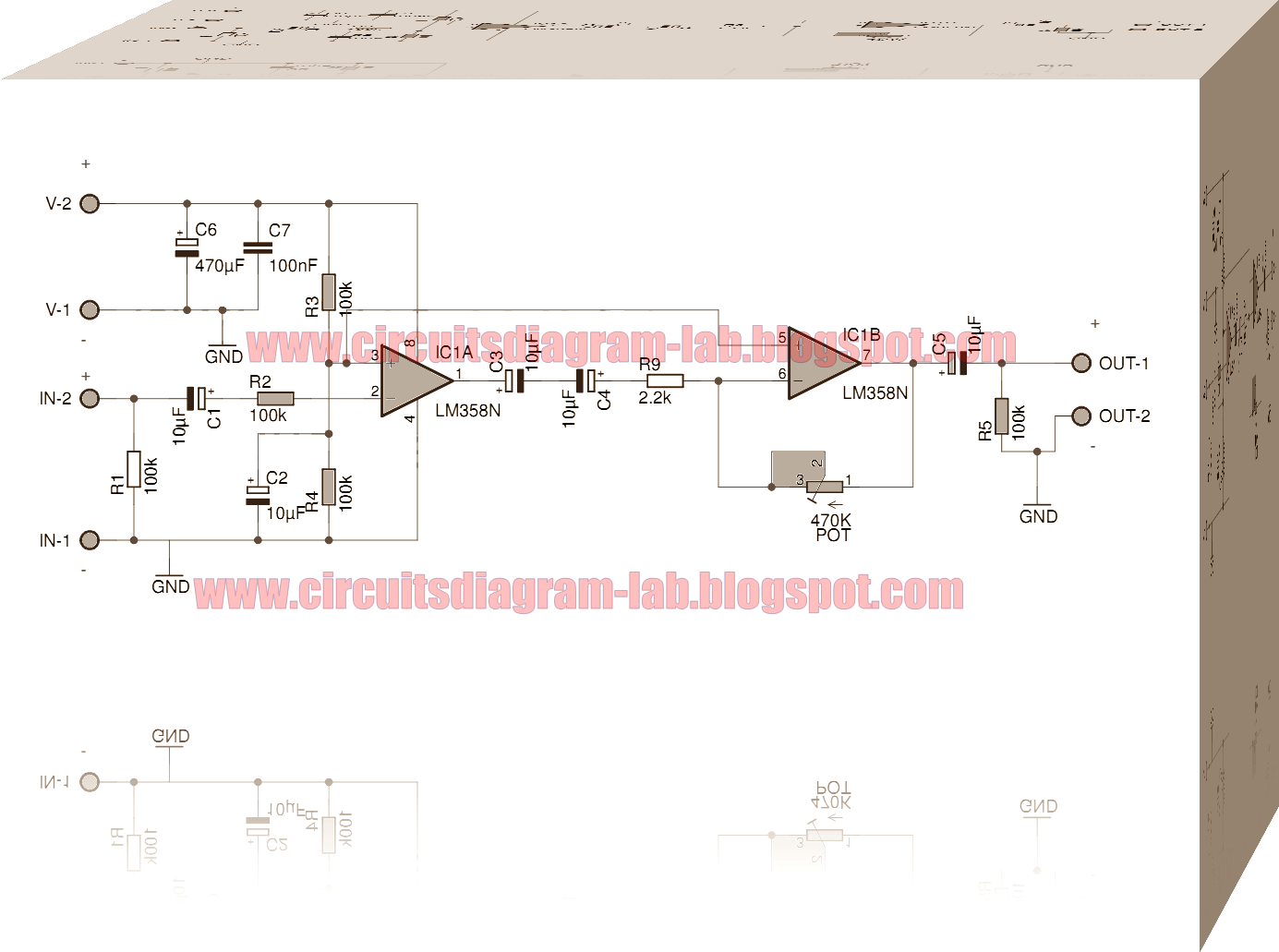 Pre-amplifier Integrated Circuit LM358 Dual op amp | Circuits Diagram Lab