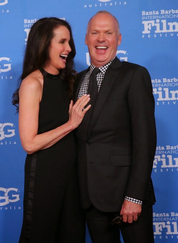 Andie MacDowell accentuates her art in a Jumpsuit with Michael Keaton