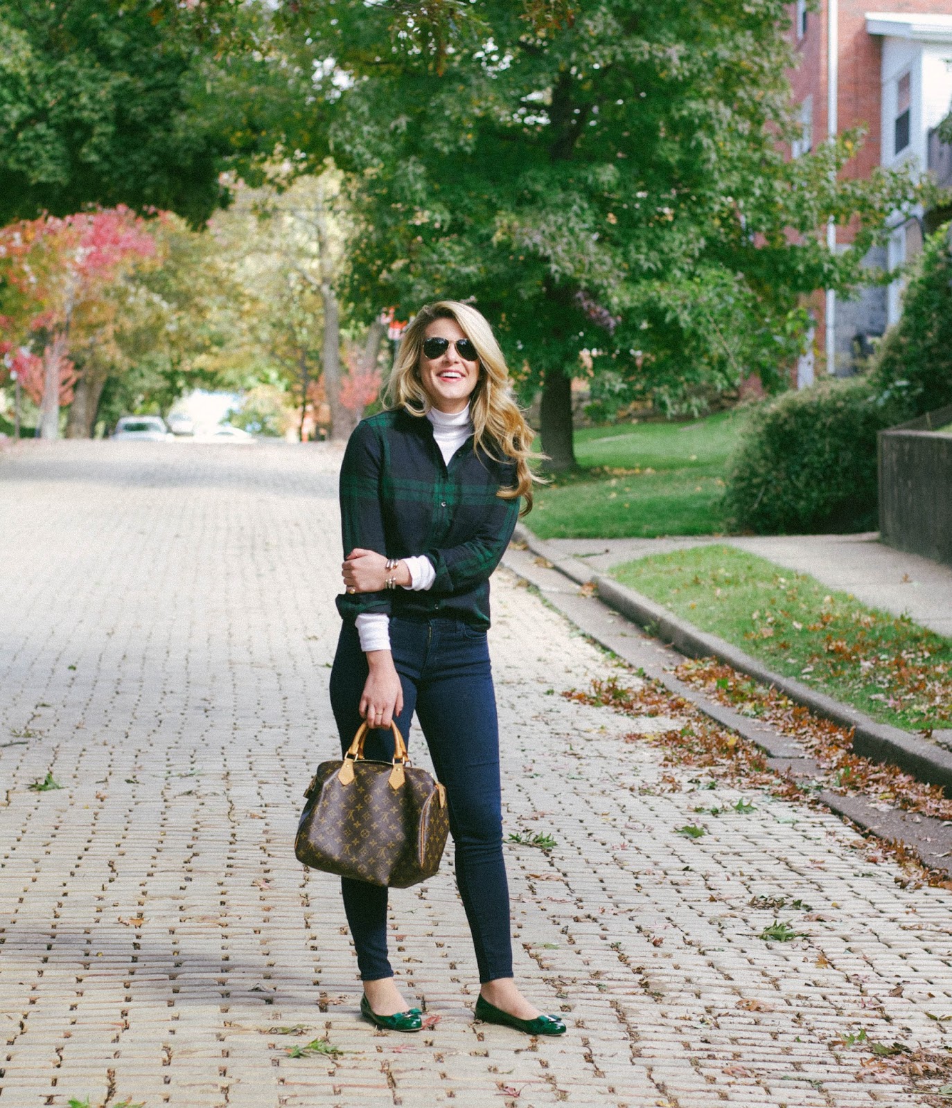 women's black watch plaid blouse