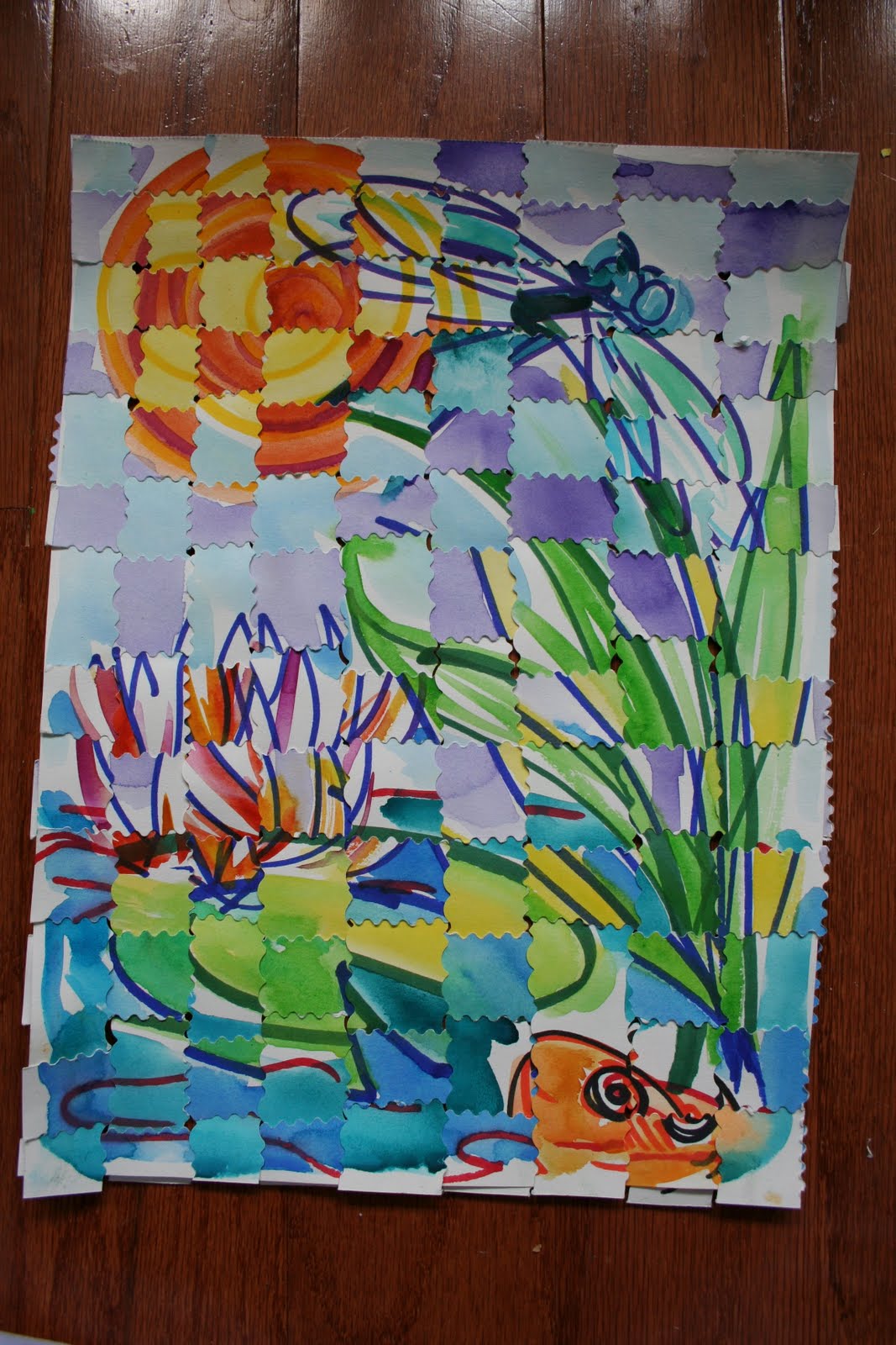 Pink and Green Mama * Permanent Marker and Watercolor Resist Weaving