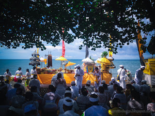 Melasti Balinese Ceremonial Scene Before Nyepi Day On The Beach