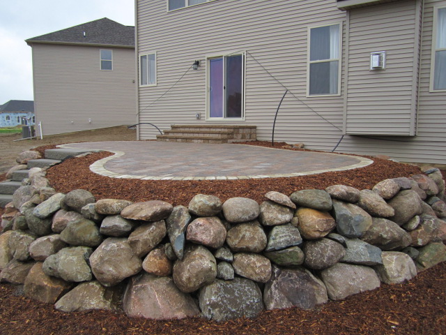 paver boulder patio raised patios brick pavers steps construction options arbor completion installation
