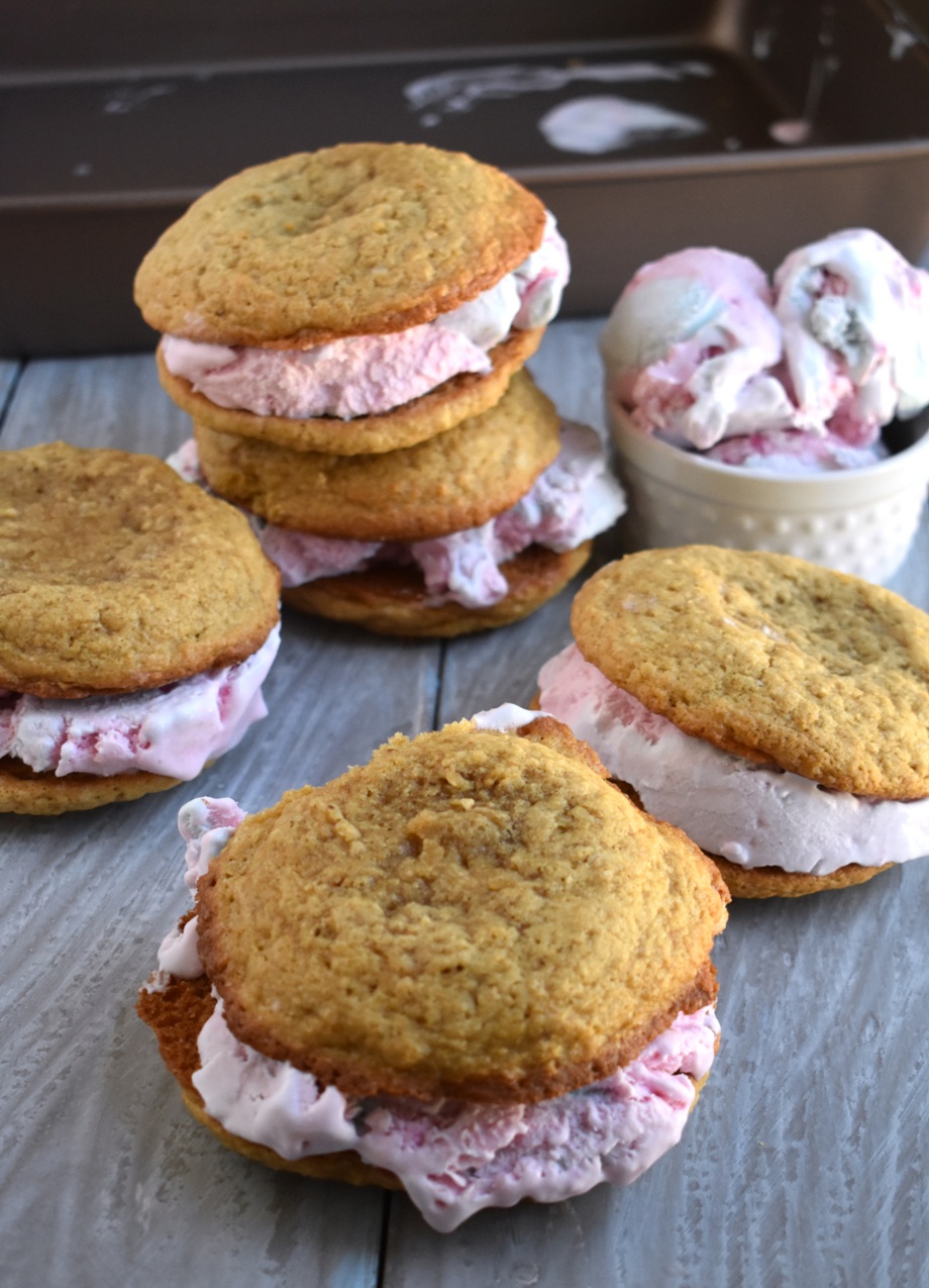 Giant Cotton Candy Sugar Cookie Ice Cream Sandwiches feature huge, soft sugar cookies stuffed with creamy cotton candy ice cream for the perfect dessert! www.nutritionistreviews.com