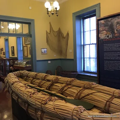 replica Pomo Indian tule boat at Lakeport Historic Courthouse Museum in Lakeport, California
