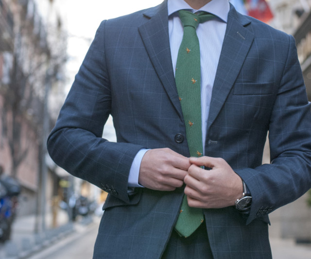 Traje Azul Marino Corbata Verde Traje Formal Traje Azul Marino Con