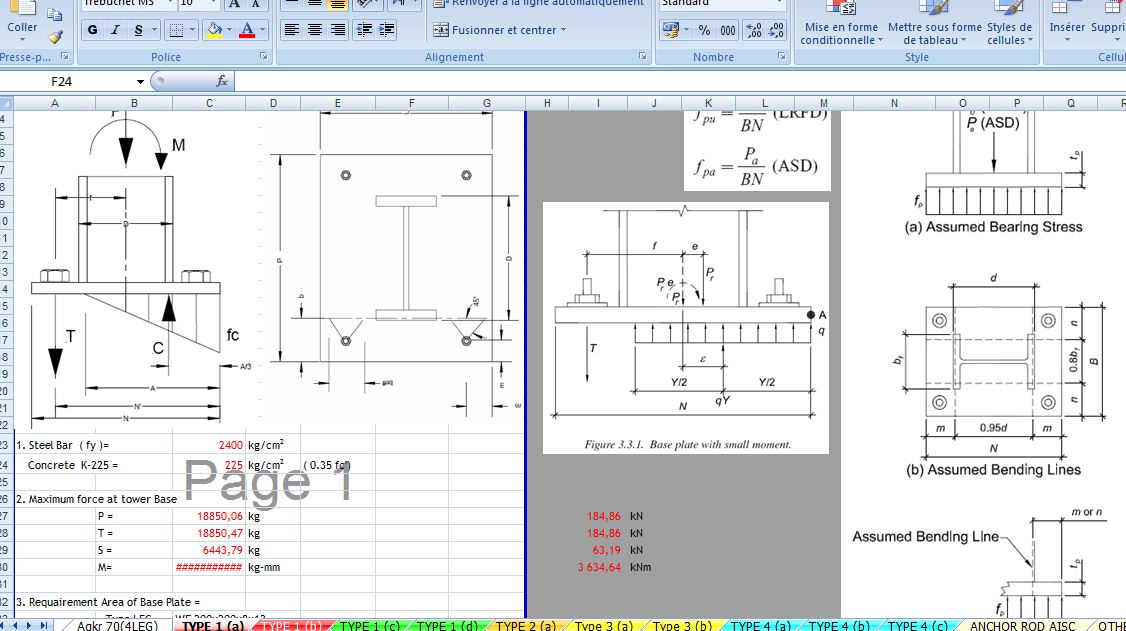 Calculation of column Base Plate sheet excel Civil engineering program