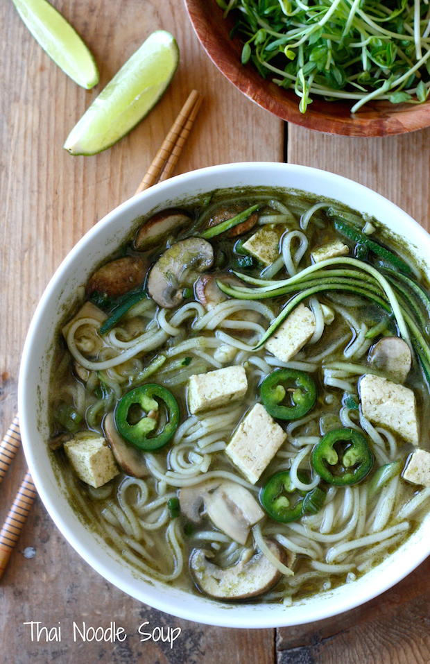 Thai Noodle Soup with Tofu, Mushroom & Zucchini by SeasonWithSpice.com