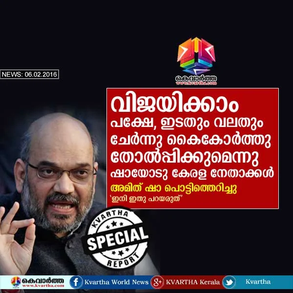 BJP, Kerala, Election, Kerala BJP leaders, LDF and UDF will join hands against us, Kerala BJP leaders to Amith Shah, don;t tell this, shah's reply