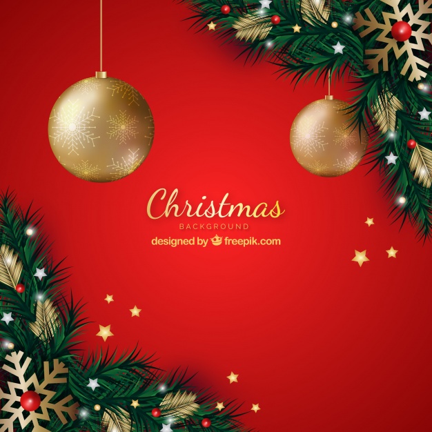 Red background with christmas decoration Free Vector