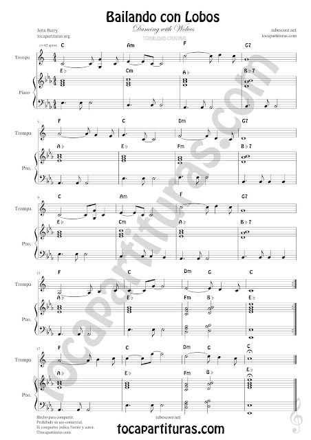  Trompa y Corno Francés Partitura Bailando con Lobosen Mi bemol Sheet Music for French Horn Music Scores