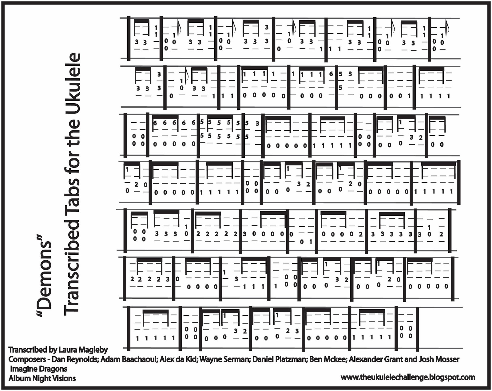 The Ukulele Challenge "Demons" transcribed for the Ukulele