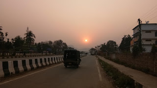 Sunset on the way back to Guwahati from Sonapur