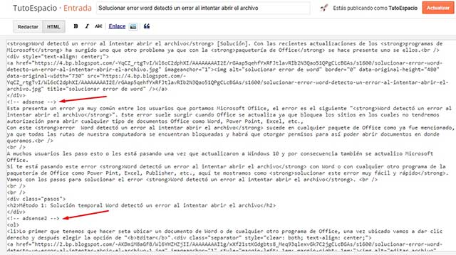 anuncio en los post de blogger