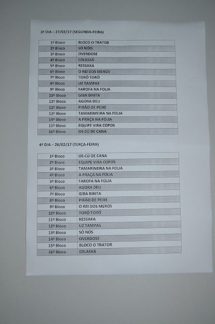 ACOMPANHEM A LISTA COM A ORDEM DO SORTEIO DOS BLOCOS