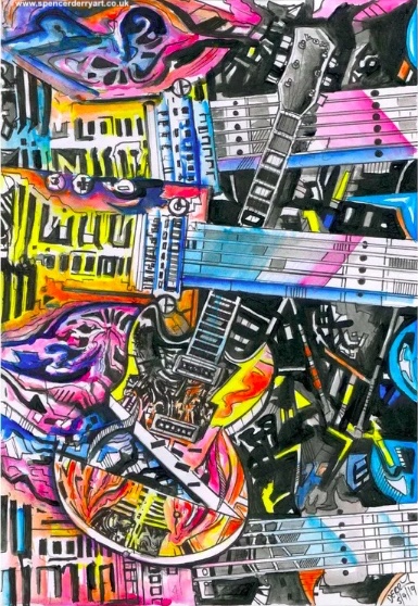 VOX HDC-77 Guitar Inspired Abstract Art Drawing by Spencer J. Derry Original Art
