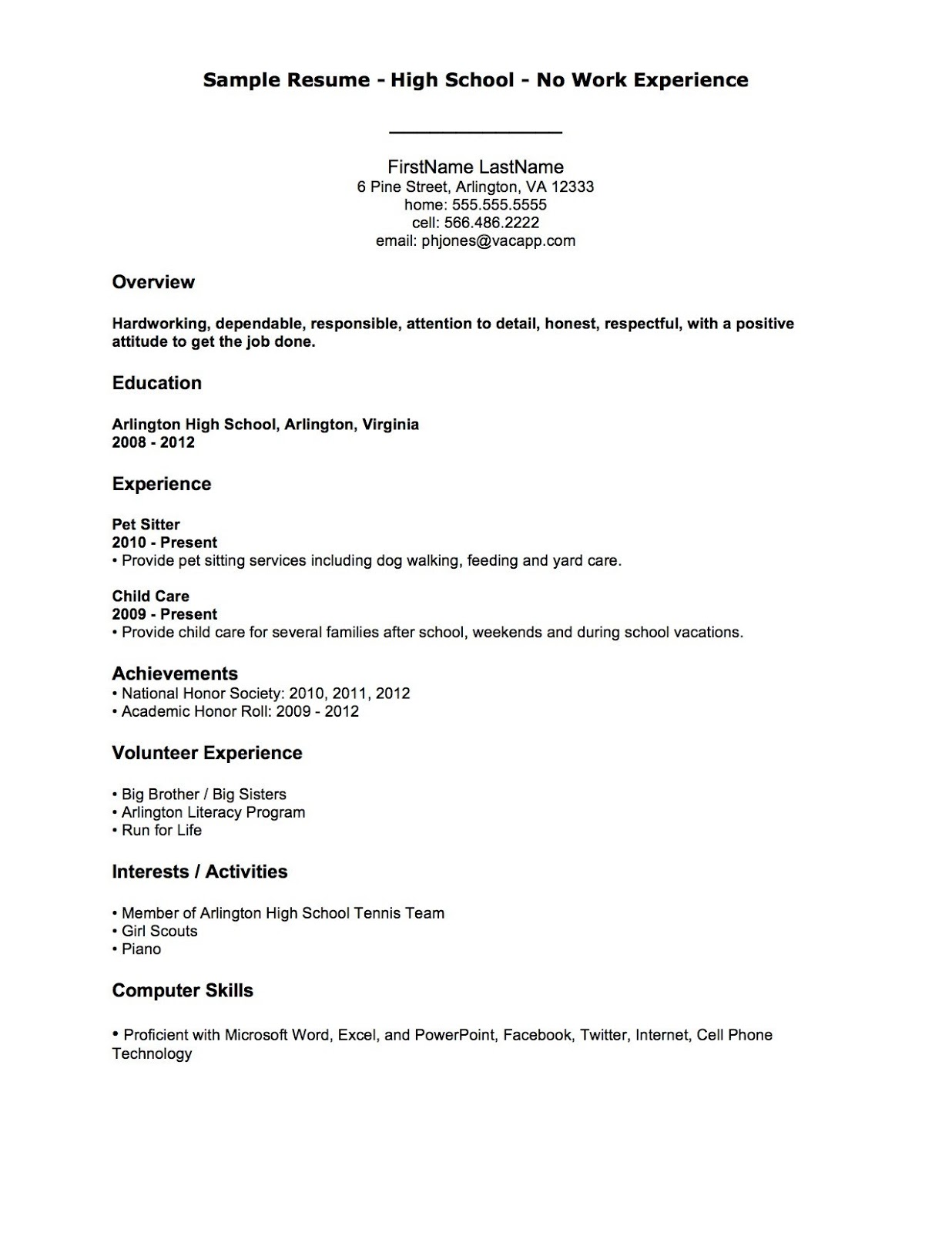 First Job Sample Resume Sample Resumes