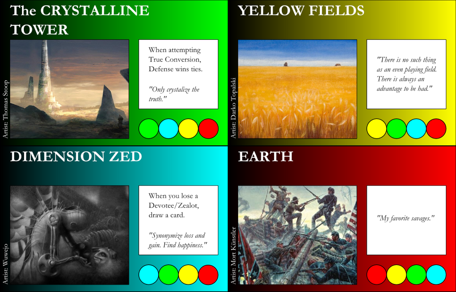 Have to keep Earth as an American Civil War art, no way I'd replace that concept. The Crystalline Tower, Yellow Fields, Dimmension Zed, & Earth