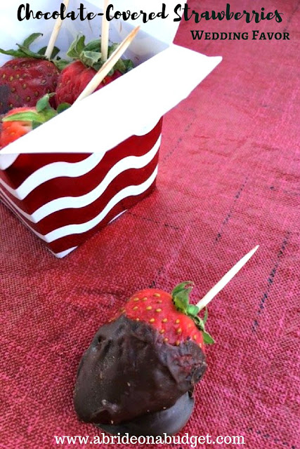 Looking for a tasty DIY wedding favor? Check out these Chocolate-Covered Strawberries Wedding Favors from www.abrideonabudget.com.