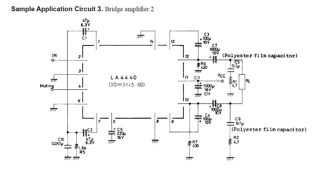 Sanyo LA4440 Stereo and Bridged Power Amplifier Integrated Circuit (IC)