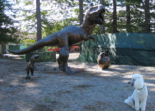 T-Rex and dinosaur statues in the Skyland community, Santa Cruz Mountains, California