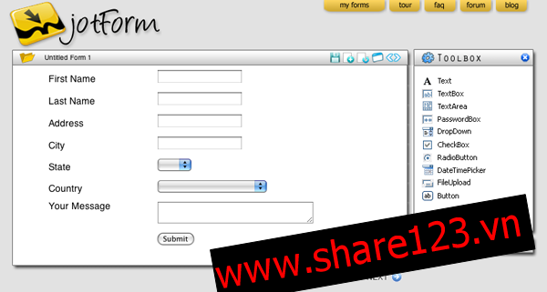 Demo form đăng ký, form liên hệ bằng jotform.com