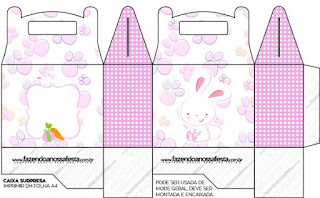 Easter Bunny with Pink and White Squares: Free Printable Boxes. Easter Bunny with Pink and White Squares: Free Printable Boxes.
