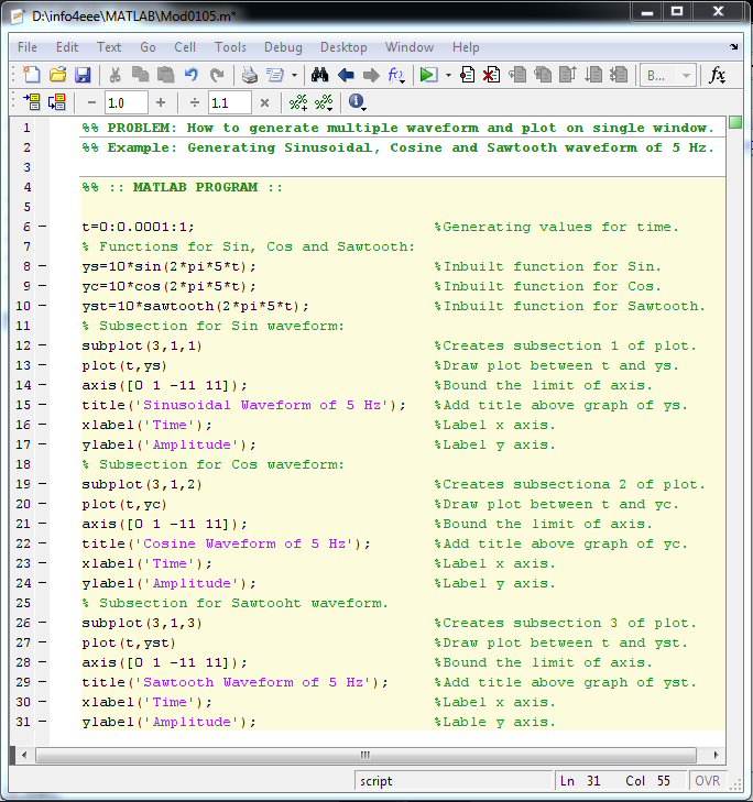 How to generate multiple waveform and plot them on single window in ...