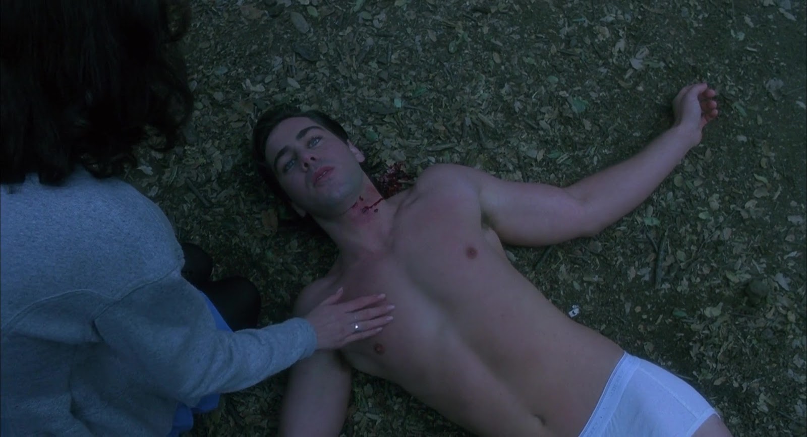 Lance Fenton and Patrick Labyorteaux shirtless in Heathers.