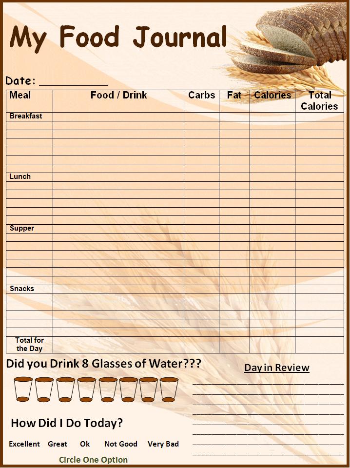 Food log template Printable In excel Format