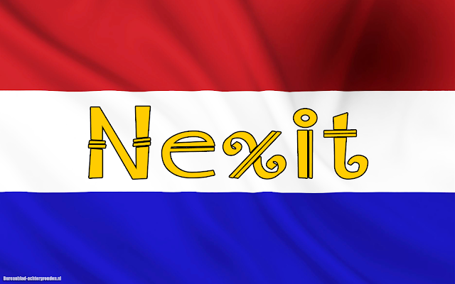 Rood, wit, blauwe Nederlandse vlag met de tekst Nexit