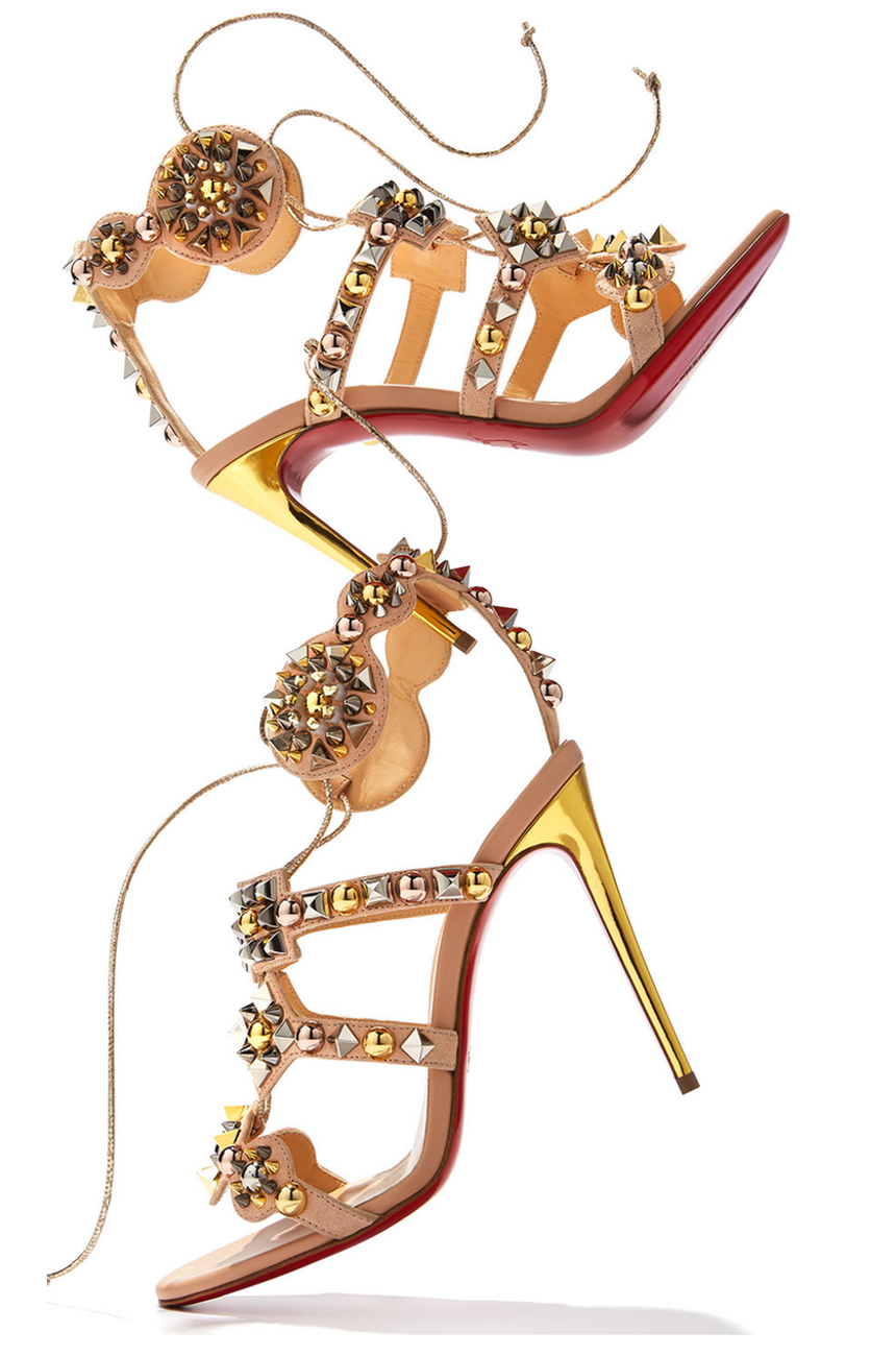 Christian Louboutin Kaleikita Spiked Lace-Up 100mm Red Sole Sandal, Version Doudou