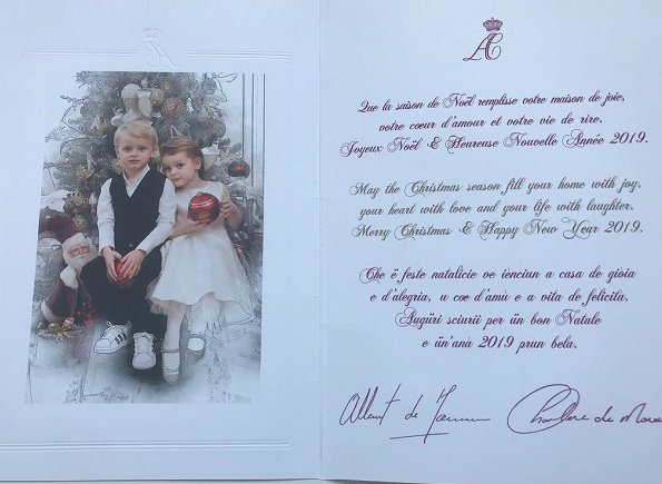 Prince Albert, Princess Charlene and their twins Crown Prince Jacques and Princess Gabriella's Christmas card