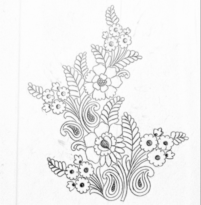 Simple flower design drawing/pencil sketch embroidery