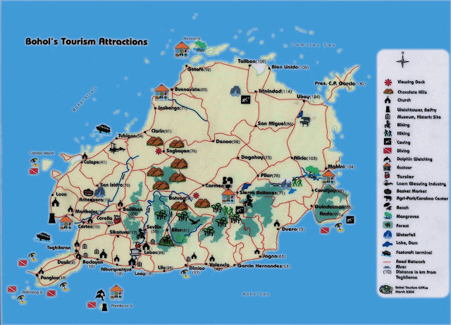 Bohol map, map of bohol, tagbilaran city map, bohol tourist attractions, what to do in bohol, where in bohol, tagbilaran map, chocolate hills map, panglao map