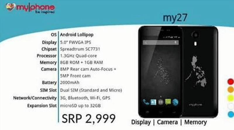 MyPhone My27 Also Appears, Budget Device With 5 Inch Screen, 1 GB RAM And Lollipop Priced At 2999 Pesos!