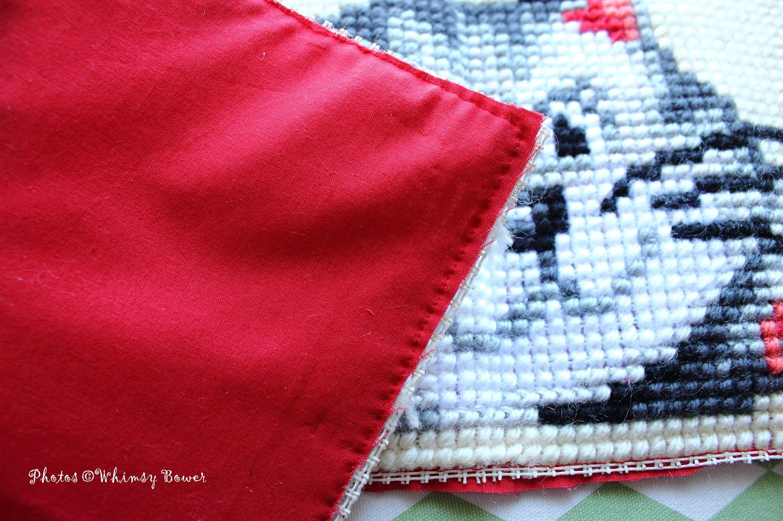 Whimsy Bower Cushioned, or how to turn a needlepoint into a pillow in