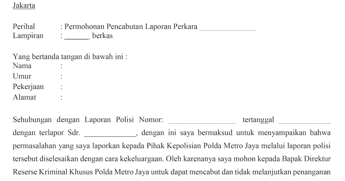 Contoh Surat Pencabutan Perkara Di Kantor Polisi Bagi Contoh Surat