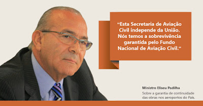 "Esta Secretaria de Aviação Civil independe da União. Nós temos a sobrevivência garantida pelo Fundo Nacional de Aviação", disse Eliseu Padilha.