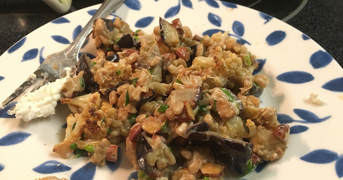Working Out and Eating In Roasted Eggplant and Cauliflower Salad with