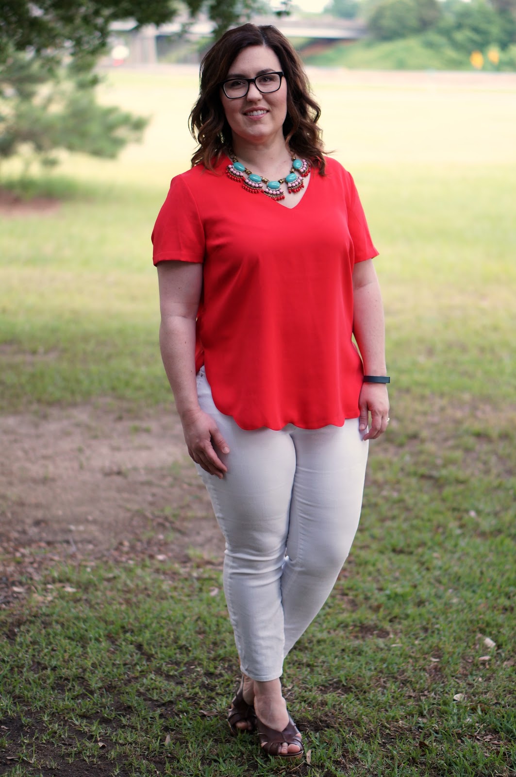 Rebecca Lately Stitch Fix 41Hawthorn Catalonia Scallop Trim Blouse Ann Taylor Skinny Jeans Target Wedges Fan Fringe Necklace